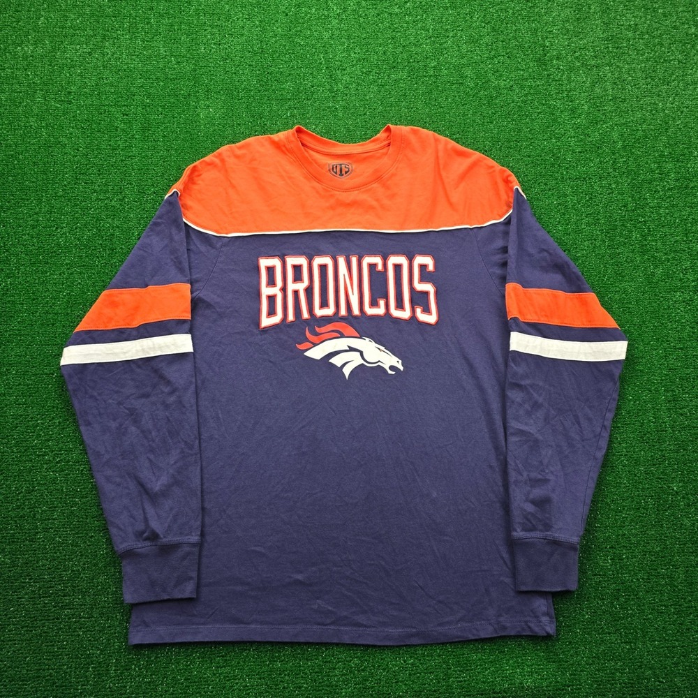 Denver‎ Broncos Shirt Mens Large Blue Orange Long Sleeve NFL Football Sports